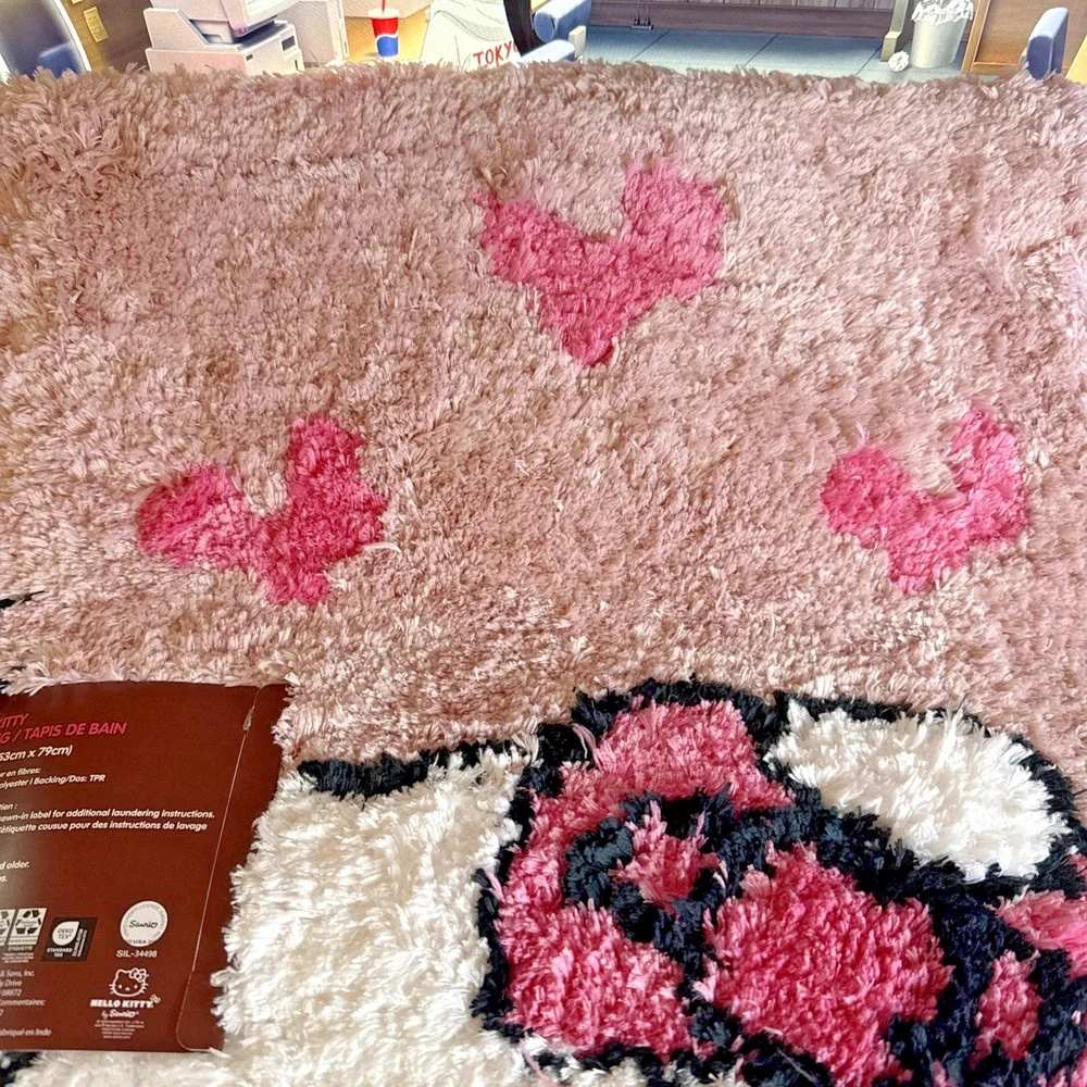 Hello Kitty Bath Rug 21x31 Wink Heart Soft Plush Valentine Face 2025 Sanrio Pink